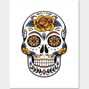 flower skull Posters and Art